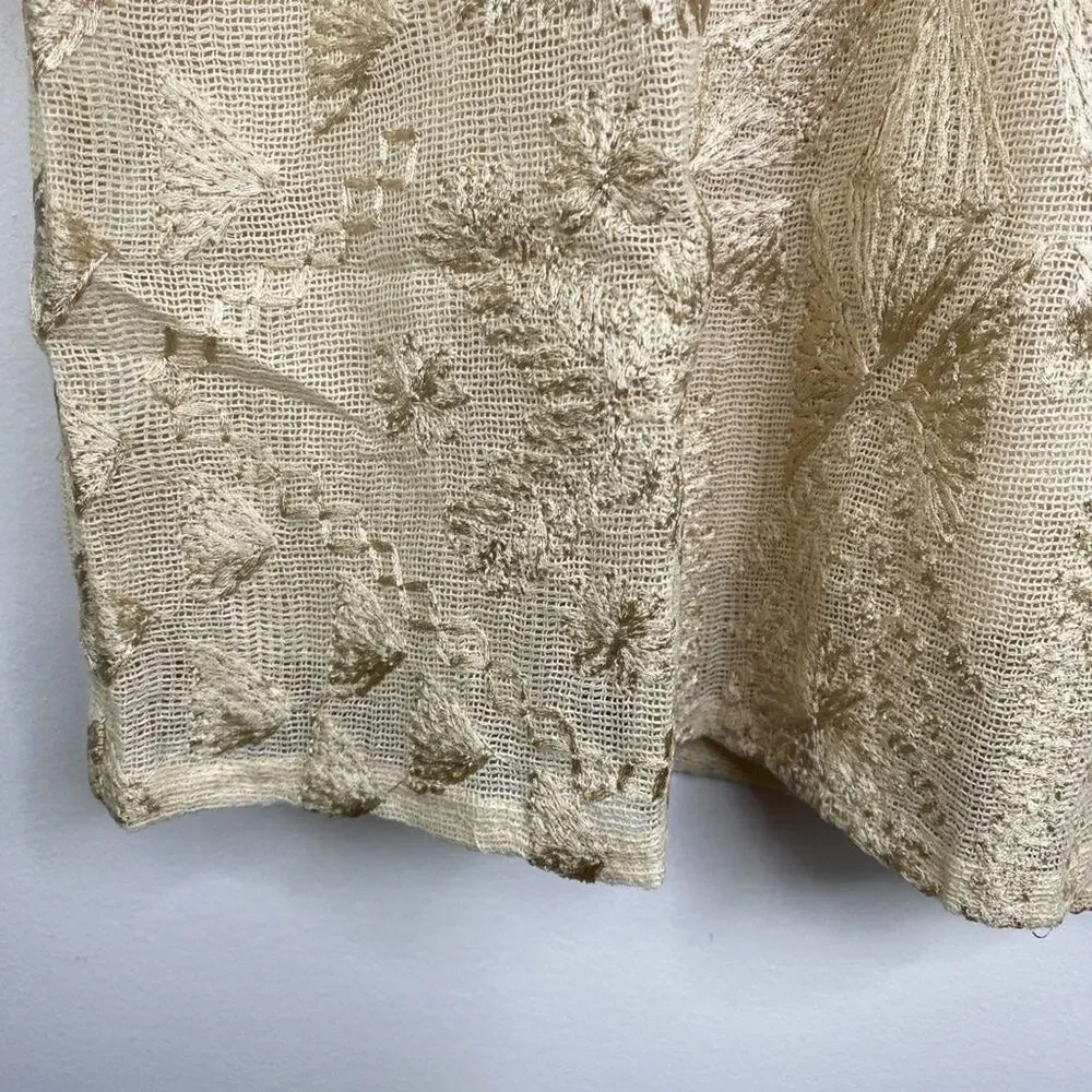 Free People Mini Boho Dress Women Size 0 Cream Embroidered Witch‎ Fairy Concert